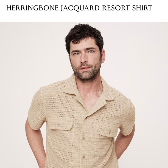 Banana Republic Resort Shirt Herringbone Jacquard Knit Button Up XL - Picture 1 of 6